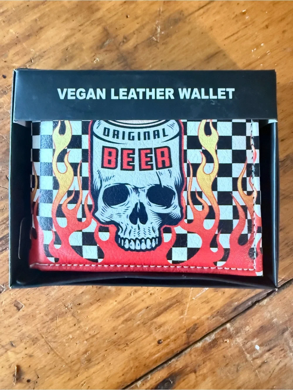 Beer Skull Vegan Leather Wallet Black Bi Fold